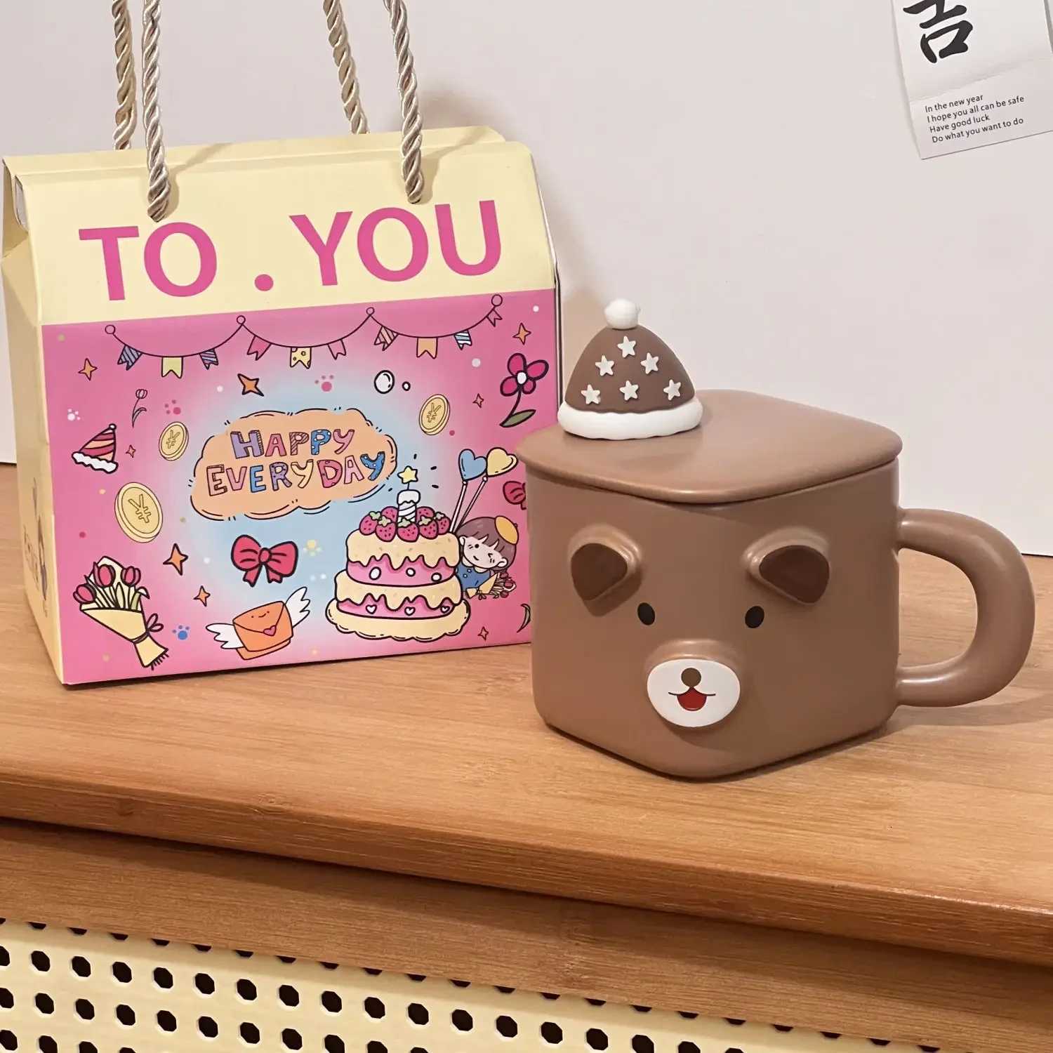 Creative Cartoon Cute Pet Shaped Animal Ceramic Mug with Lid for Home Use Water Cup with Hand and Gift Mugs Coffee Cups M251206 - view 4