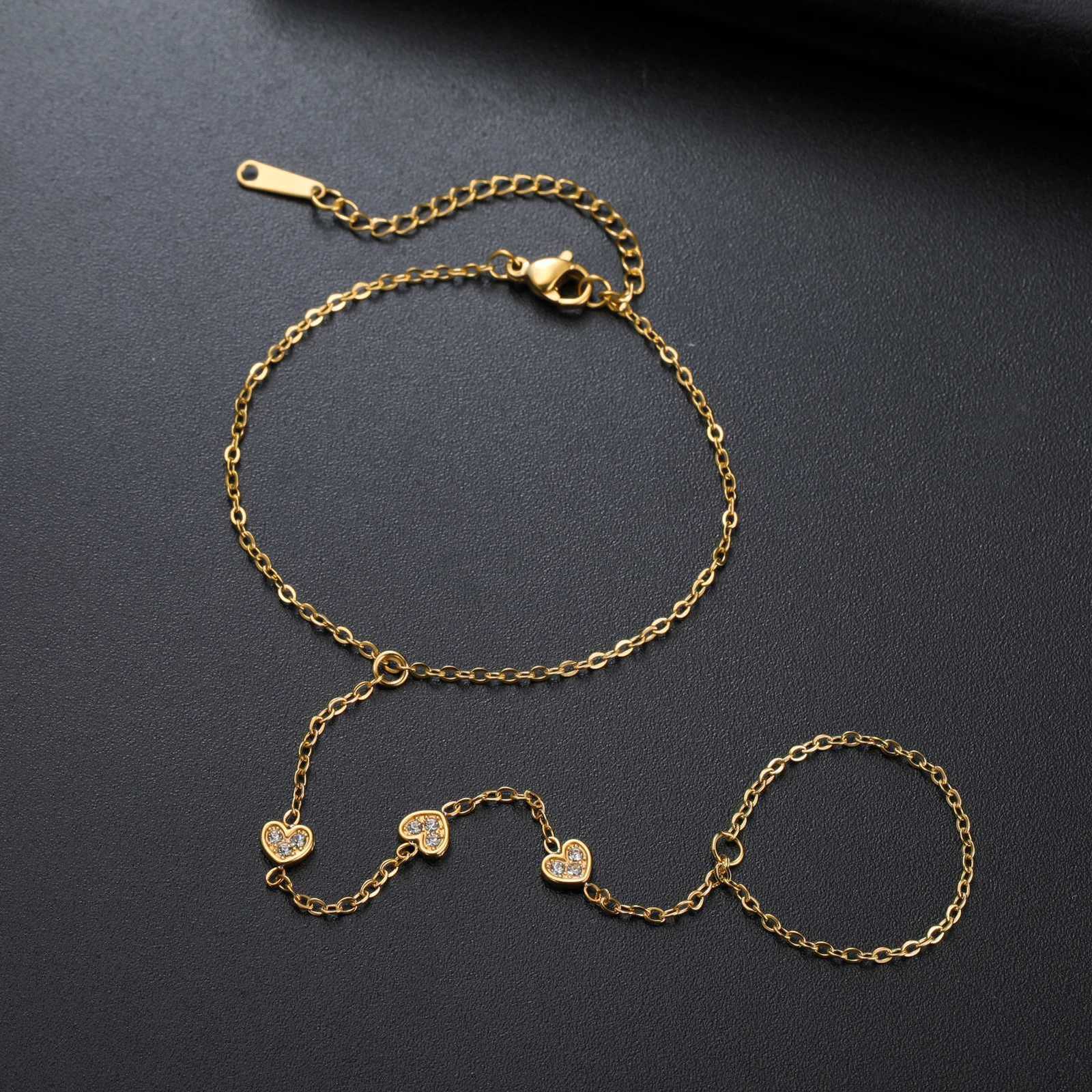 Teamer Zircon Devils Eye Love Heart Finger Bracelet Stainless Steel Gold Color Fashion Chain Jewelry Wedding Gift Wholesale W251206