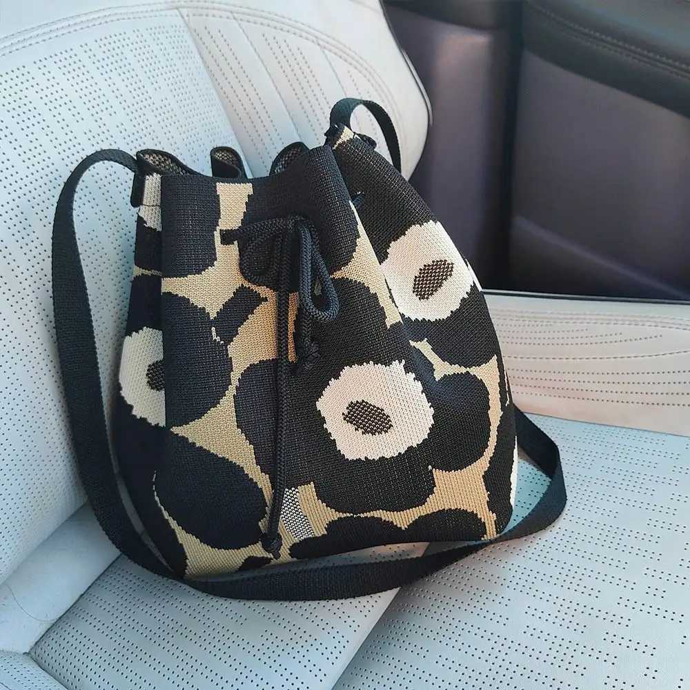 Womens Fashionable Flower Pattern Bucket Bag Casual Elegant Shoulder Bag Simple Drawstring Closure HandbagT251206