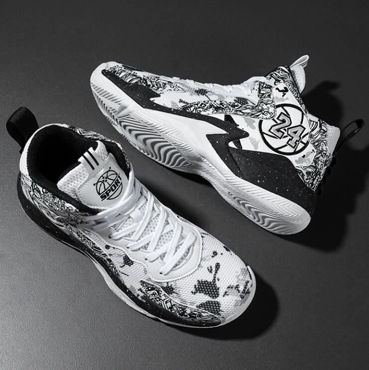 Top mesh basketball sneakers Men's fashionable high comfortable non slip lace up durable sports shoes suitable for men's outdoor activities 