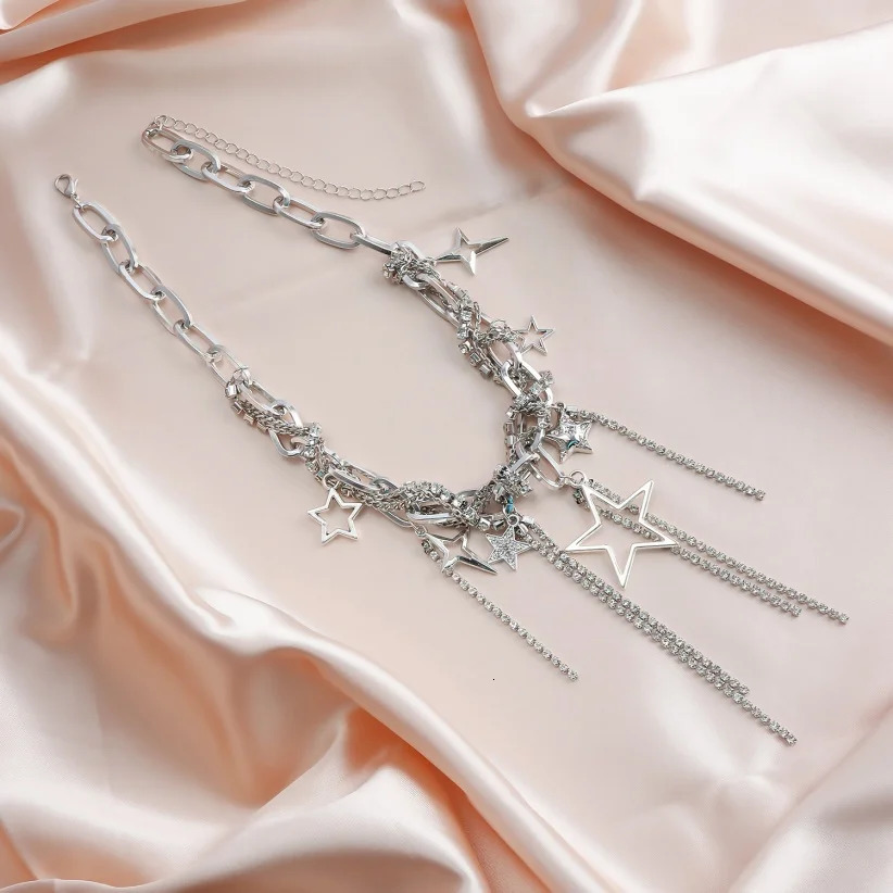 Multilayer Vintage Star Rhinestone Tassel Link Pendant Choker Necklace Creative Big Chain Party Club Jewelry 2025 n 251204