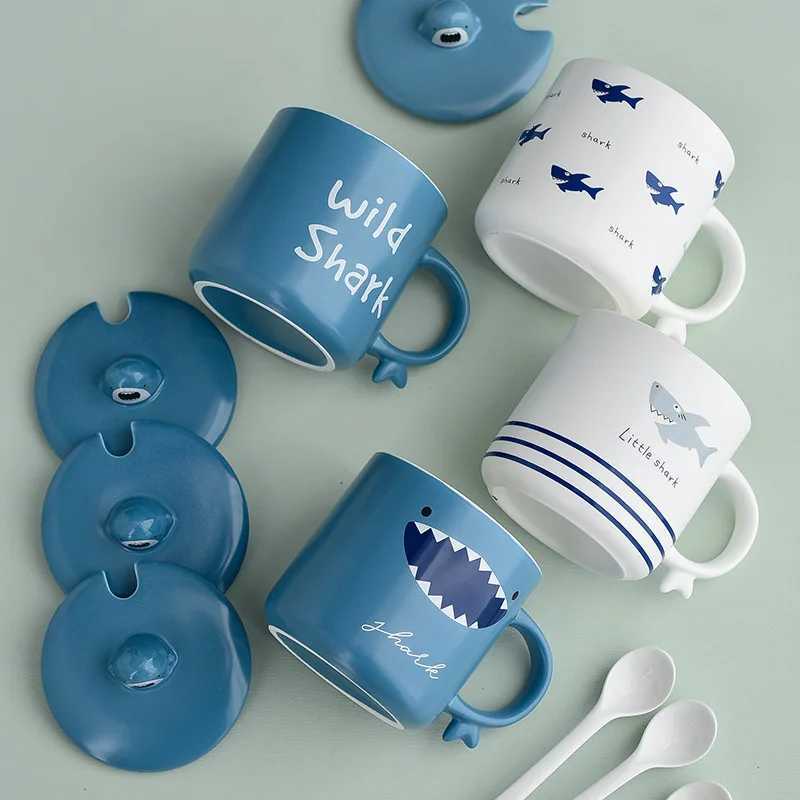 Creativity with Lid Spoon Shark Mug for Home Use Large Capacity Drinking Water Ceramic Mug Mugs Coffee Cups Tea Cup Set M251206 - view 4
