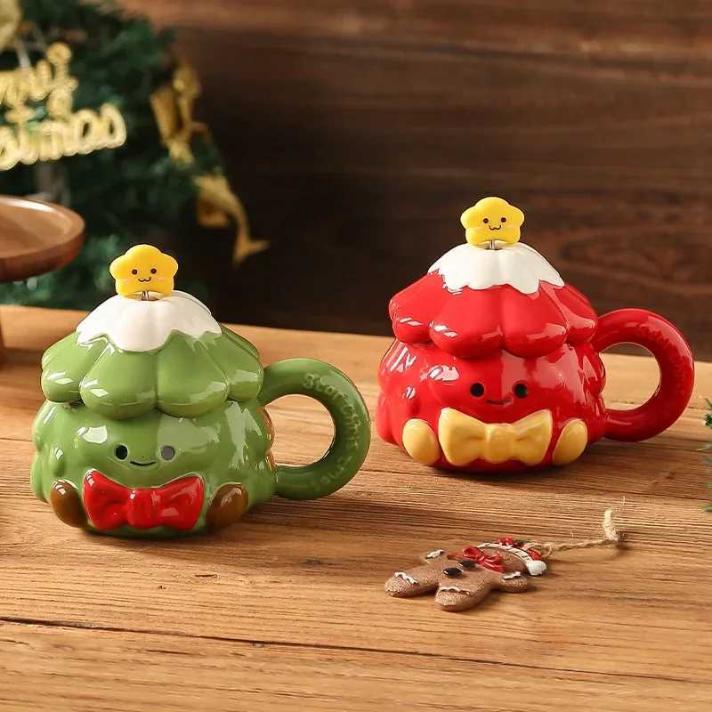 13cm Christmas Tree Ceramic Cups Cute Home Desktop Ornaments With Lid Mug Drinking Cups Holiday Gifts M251206 - view 3