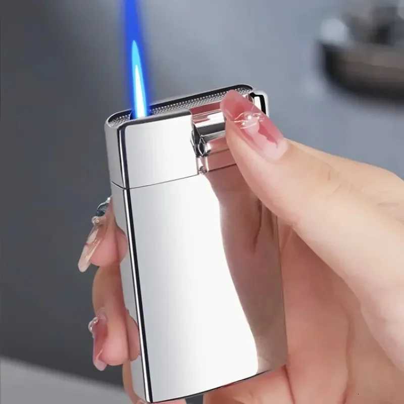 2025 New Creative Cigarette Butt Cigar Lighter Windproof Blue Flame Straight Metal Lighter Mens Gift Smoke Accesoires H251206