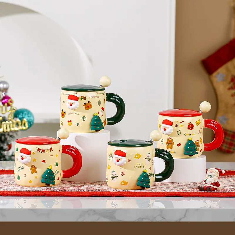 Christmas themed ceramic mug coffee cup water cup breakfast milk cup Home kitchen drinking cup Cup body magnet adsorption doll M251206 - view 4