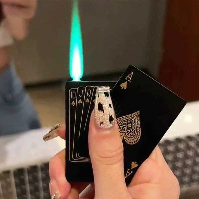 Unusual Torch Turbo Butane Gas Lighters Novelty Metal Playing Cards Jet Flame Lighter Creative Windproof Outdoor Lighter H251206