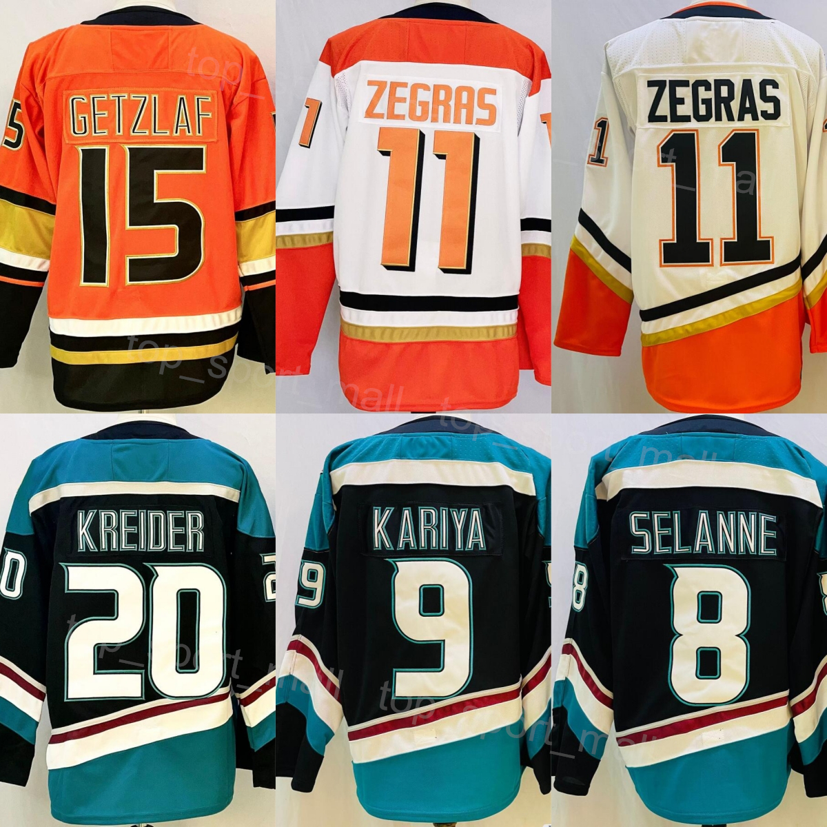 Mans 2026 Hockey 15 Ryan Getzlaf Jerseys Reverse Retro 20 Chris Kreider 8 Teemu Selanne 9 Paul Kariya Alternate Black Orange Team Color Embroidery For Sport Fans