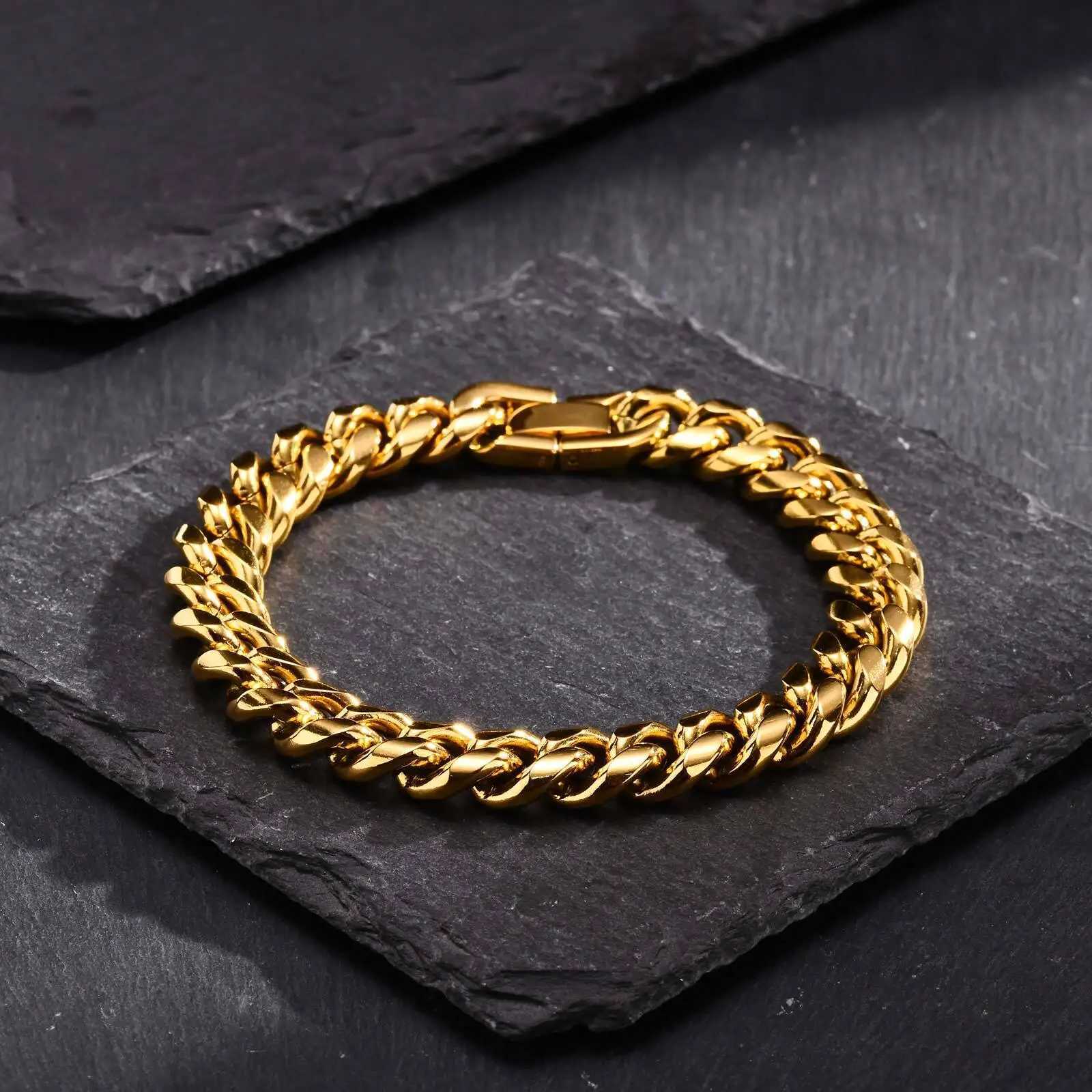 Gold Color Cuban Chain Bracelets for Men6/8/10/12MM Stainless Steel Chain Link WristbandCasual Hip Hop Male Jewelry Gift W251206