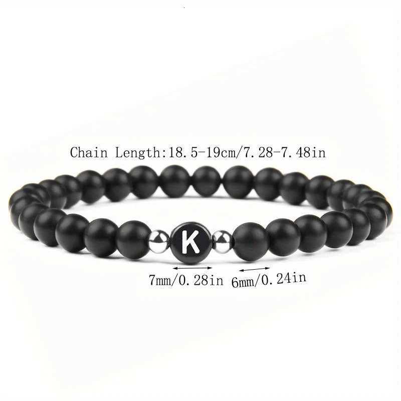 Initial Bracelet for Men and Woman Black Onyx 6mm Beads Bracelet with Letter Relationship Jewelry for Couples Alphabet bracelet W251206