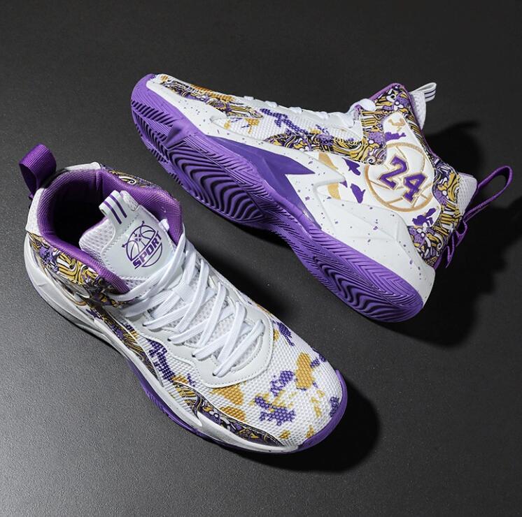 Top mesh basketball sneakers Men's fashionable high comfortable non slip lace up durable sports shoes suitable for men's outdoor activities 