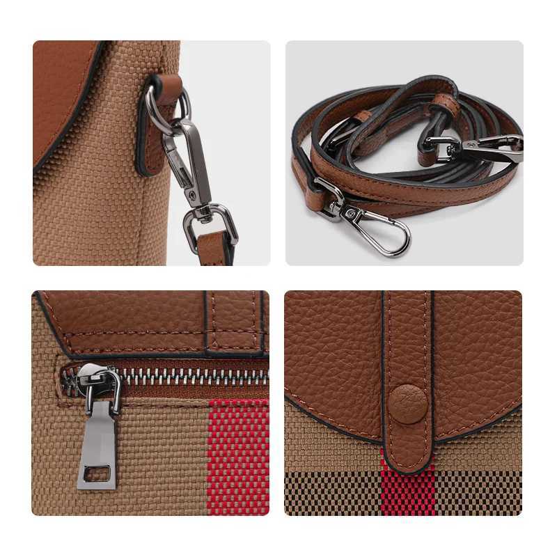 Aidrani Fashionable womens mini bag plaid single shoulder crossbody bag canvas patchwork cowhide portable small bagT251206