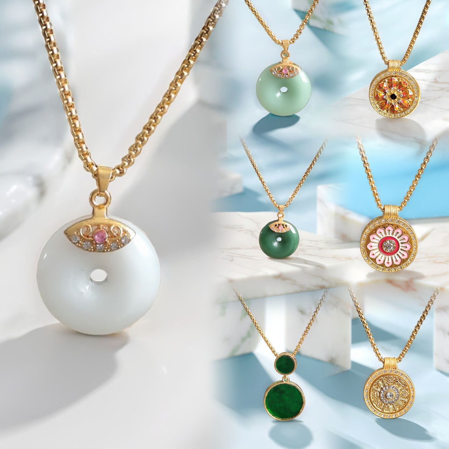 Hot-Selling Diamond-Studded Rotating Eight-Pointed Star Necklace for Women, Ethnic Style Imitation Vietnamese Gold Hollow Pendant Sweater Chain ddmyno