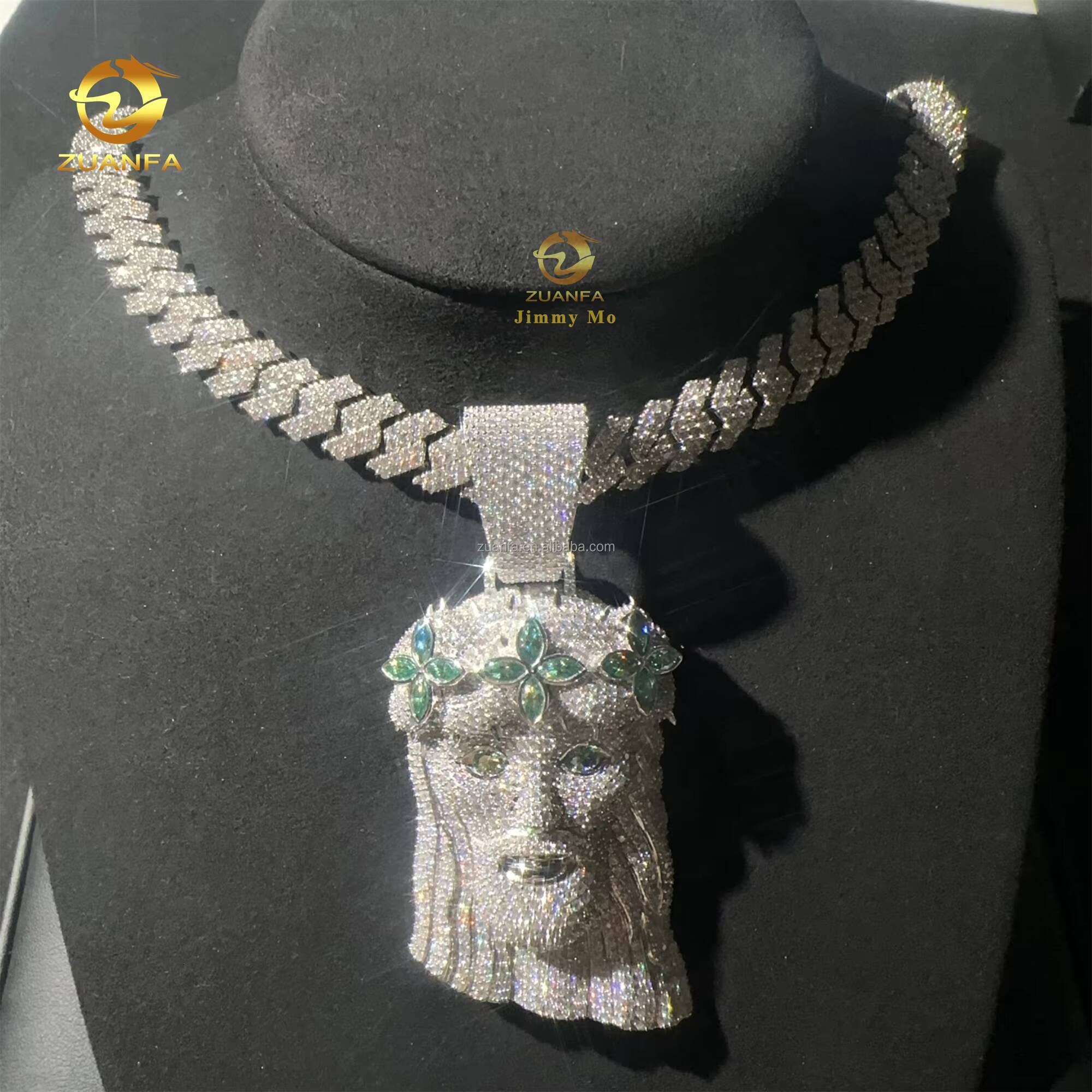 25 Fashion Man Jewelry Hip Hop Pendant 925 Silver Blue Green Marquise Moissanite Diamond Jesus Pendant Miami Cuban Link Chain