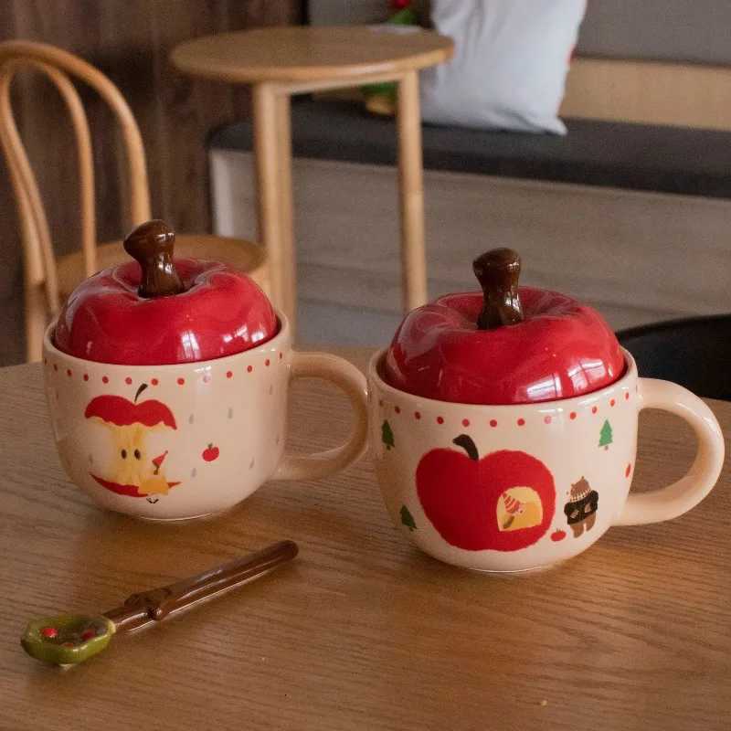 Vintage Mug With Lid And Spoon Apple Shape CeramicWater Girls Christmas Gift Coffee Couple Milk Breakfast M251206 - view 5