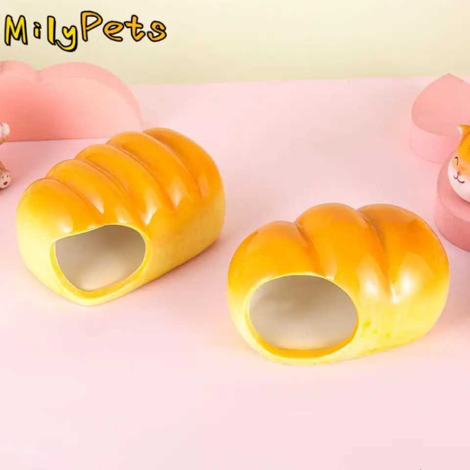 Pet Supplies Ceramic Hamster Nest Bread Shaped Cooling Pet Small House Creative Cute Hamster Bed Summer M251206