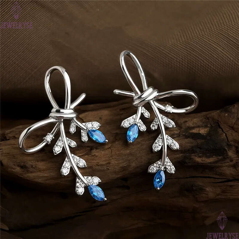 original elegant bowknot CZ stud designer earring for woman travel blue AAA cubic zirconia earrings ear clip jewelry S925 silver needle womens friend 