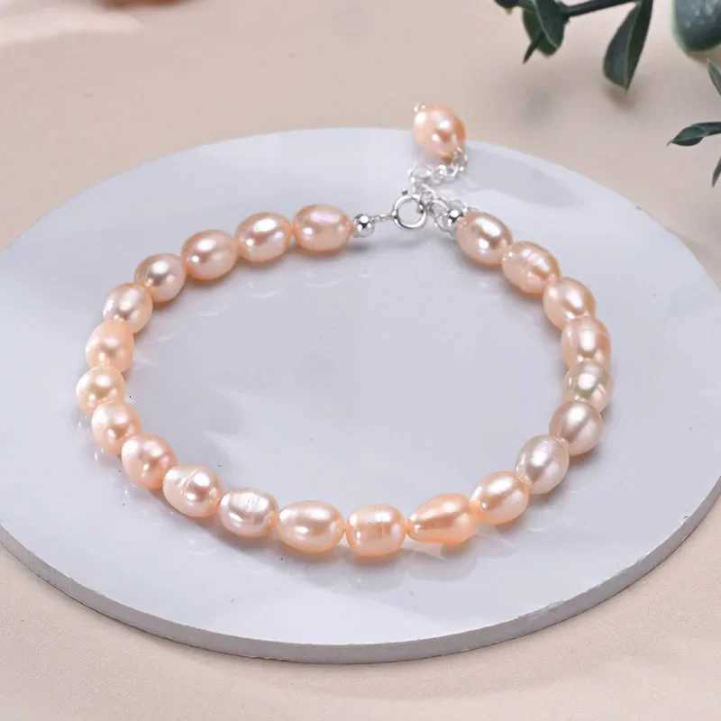YWYC 6-7mm Rice Shape Freshwater Pearl Bracelet Pink Purple Mix Color S925 Sterling Silver Chain Womens Hand Bracelet Jewelry W251206