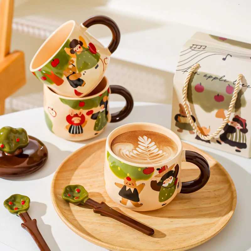 Cute Cartoon Anime Merchandise Apple Tree Girl Ceramic Covered Mug Cute Girl Coffee Breakfast Milk Water Cup Birthday Gift M251206 - view 3
