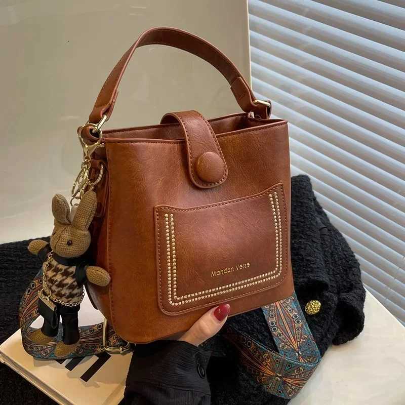 Vintage Simple Small PU Leather Bucket Crossbody Bag for Women 2024 Designer Fashion Lady Luxury Black Shoulder HandbagT251205