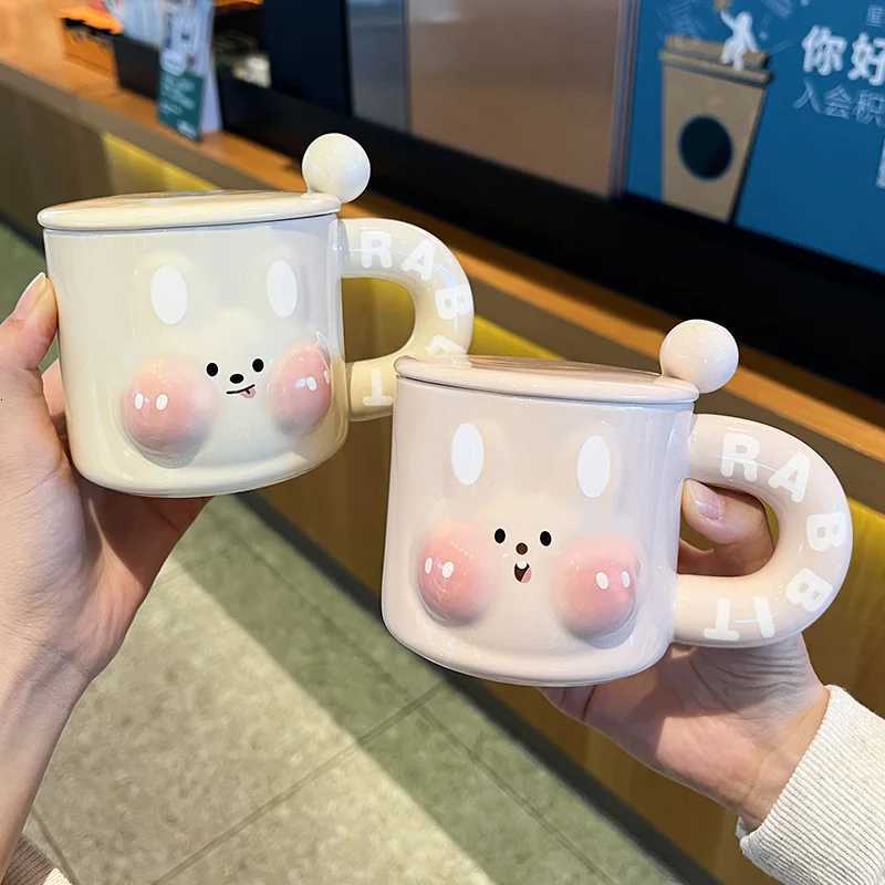 Cup Ceramic Household with Lid and Scoop Gift Box Cute Cartoon Rabbit Handle Tea MUgs 350ml Women Creative Breakfast Cup M251206 - view 6