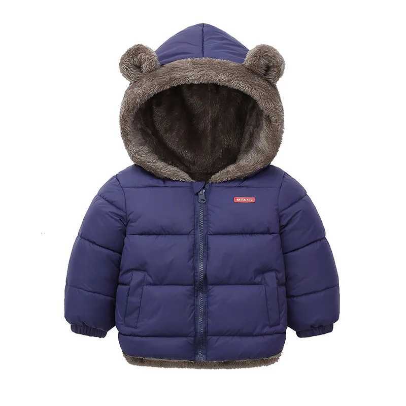 Childrens winter coat boys plush thick down jacket girls warm zipper rabbit ear hooded jacket solid color casual ovrcoatW251206
