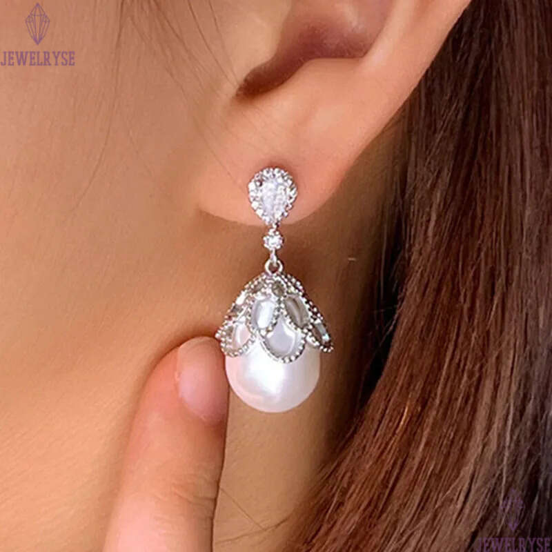 luxury wedding silver pearl earring designer for woman engagemen banque pary AAA zirconia womens charm diamond 18k gold earrings jewelry wed dangle wo