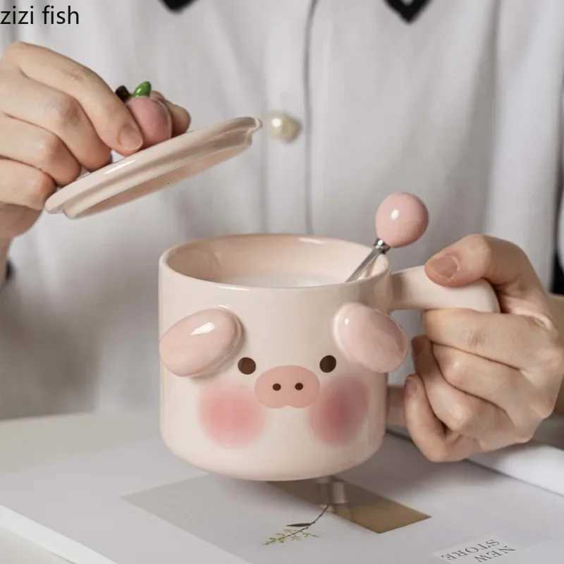 Cartoon Ceramic Coffee Mug with Lid Spoon Breakfast Cups Couples Mug Water Glasses Milk Mugs Milk Tea Cups Afternoon Tea Cup M251206 - view 4