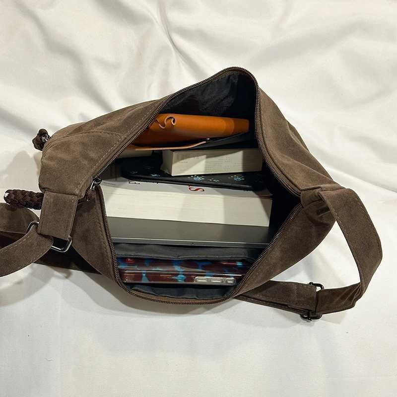 Retro Crossbody Messenger Bags For Women Faux Suede Pure Color Big Capacity Shoulder Hobo Bag 2025 Winter Latest Ladies HandbagsT251206