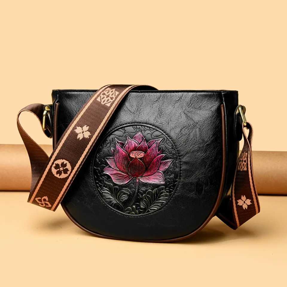 Flower Luxury Handbag Women Bags Designer Leather Shoulder Messenger Crossbody Bags for Women Mother Sac A Main with Wide StrapT251205