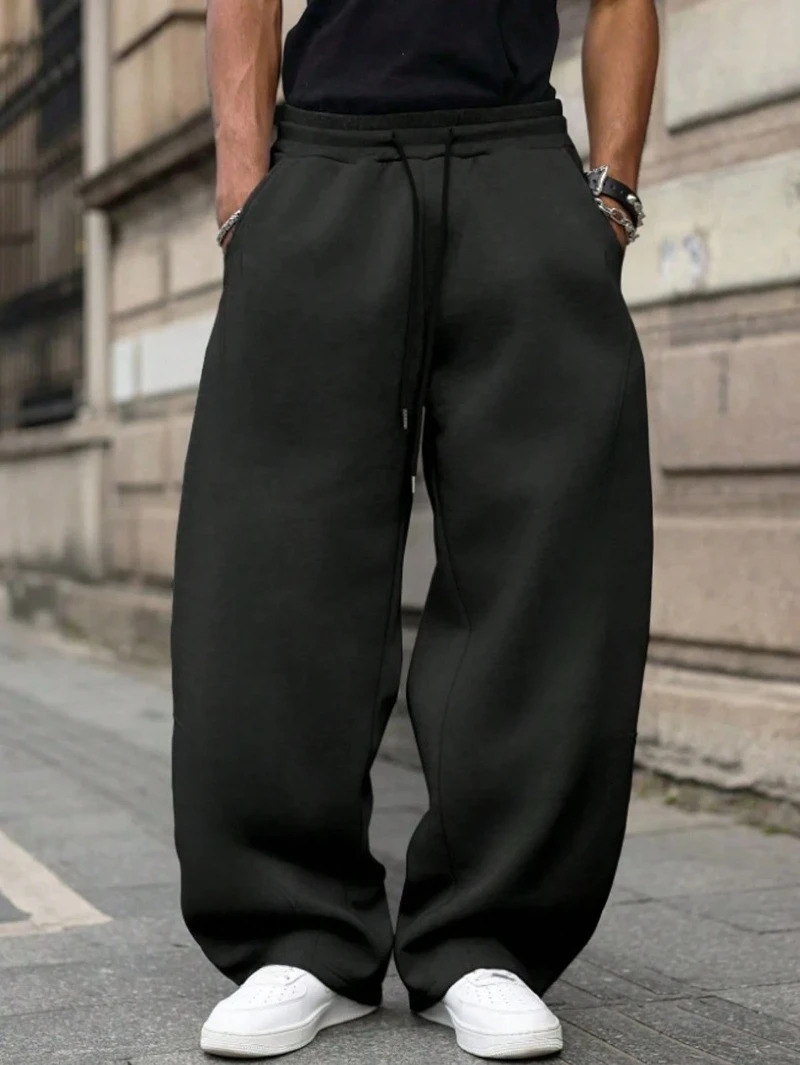 Sports Men Women Y2K Drawstring Waist Solid Color Sweatpants Long Printed Sweatpants Plain Black Fitness Basics Fall Clothes 251205 - view 3