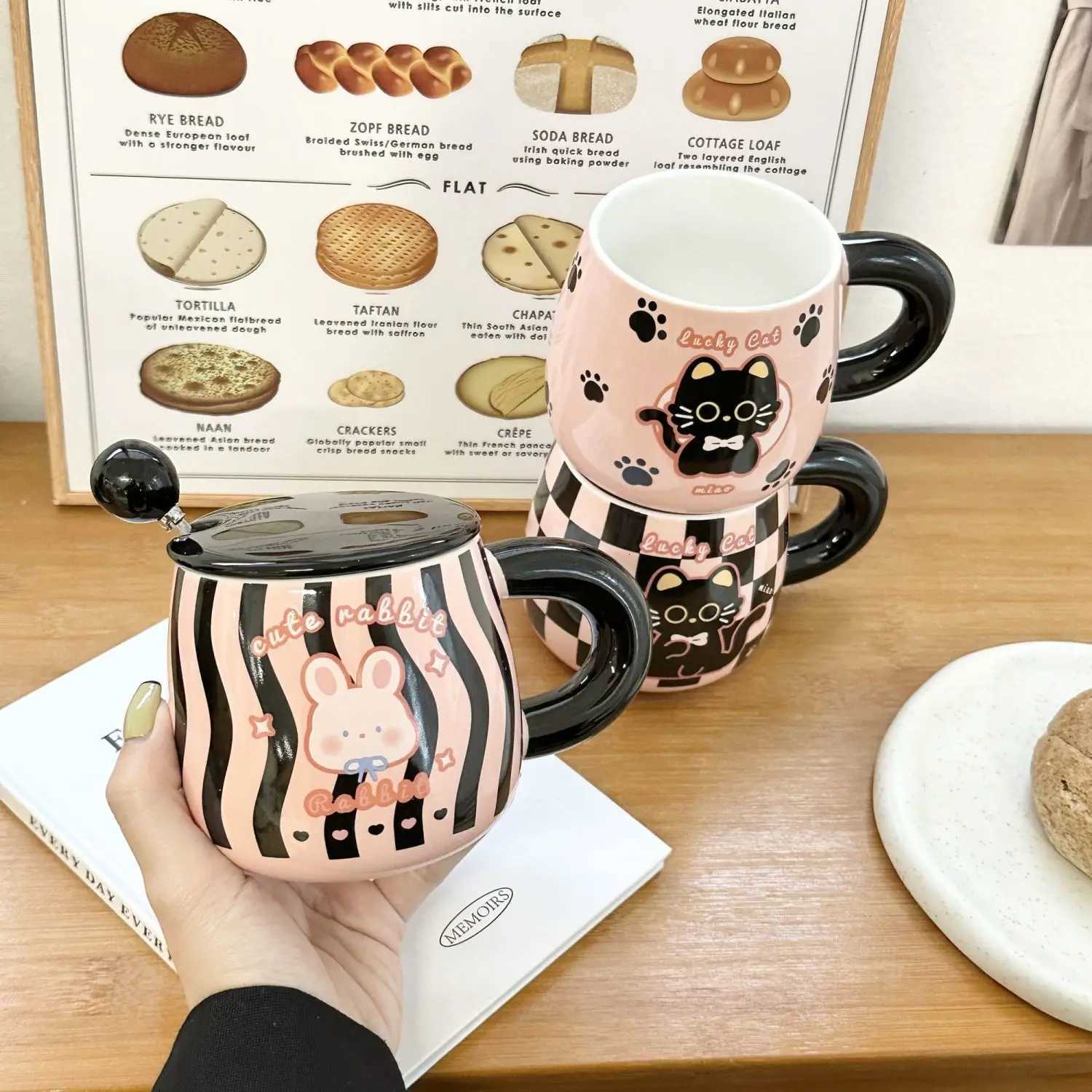 High Looks Cat Mug with Lid Spoon Rabbit Breakfast Milk Cups Ceramic Coffee Mugs Gift Box Christmas Birthday Gift Kawaii Cup M251206 - view 4
