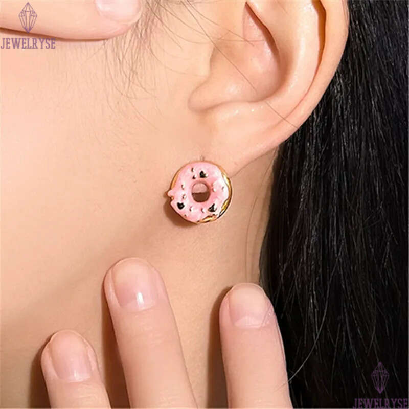 cute new 18k gold designer doughnut stud earring for woman home school luxury earrings womens ear clip jewelry S925 silver needle girls friend birthda