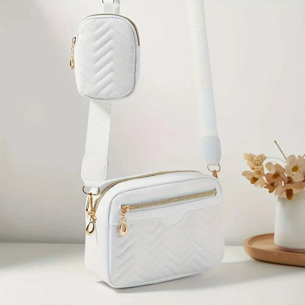 Casual Minimalist Shoulder Square Bag With Mini Hanging Purse Quilted Pattern Crossbody Bag For Women Two piece setT251206