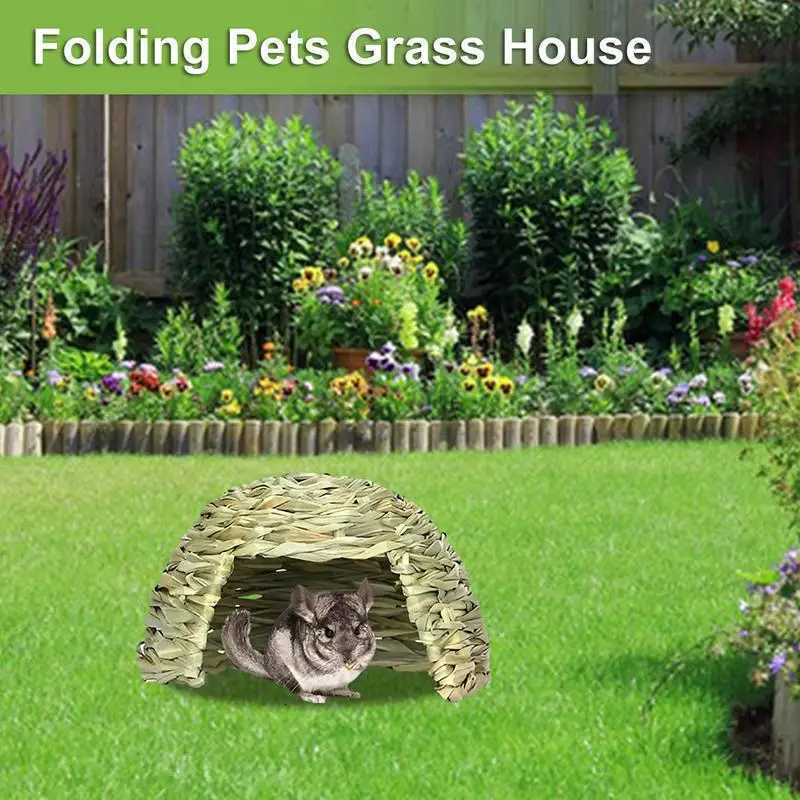Grass House For Rabbits Folding Beds Guinea Pig Hideouts Small Animal Play Hideaway Bed Habitat Decor Hay Bed Playhouse For M251206