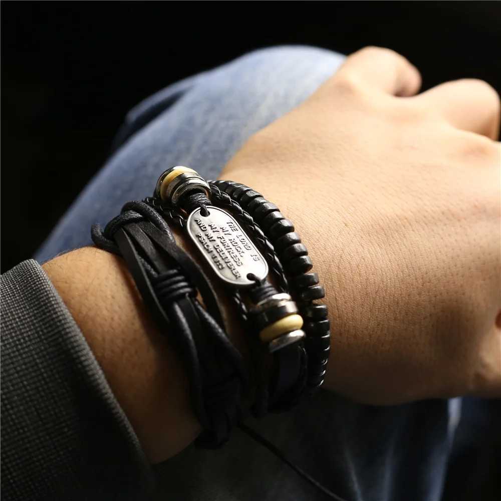WESTBULL 3 Pcs/Set Multilayer Leather Bracelets For Men Cross Charm Homme Bangles Gift Jewelry W251206