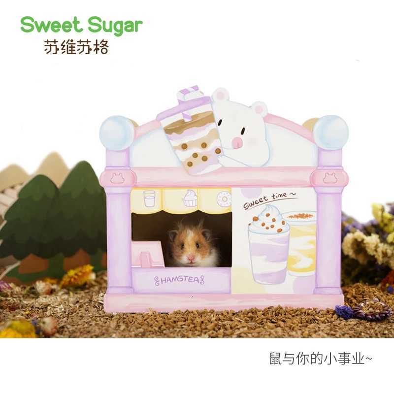 Handmade Painting Wooden Hamsters House Hideout Rat Cage Guinea Pig Bed Small Animals Hide Out Landscaping Pet Accessories M251206
