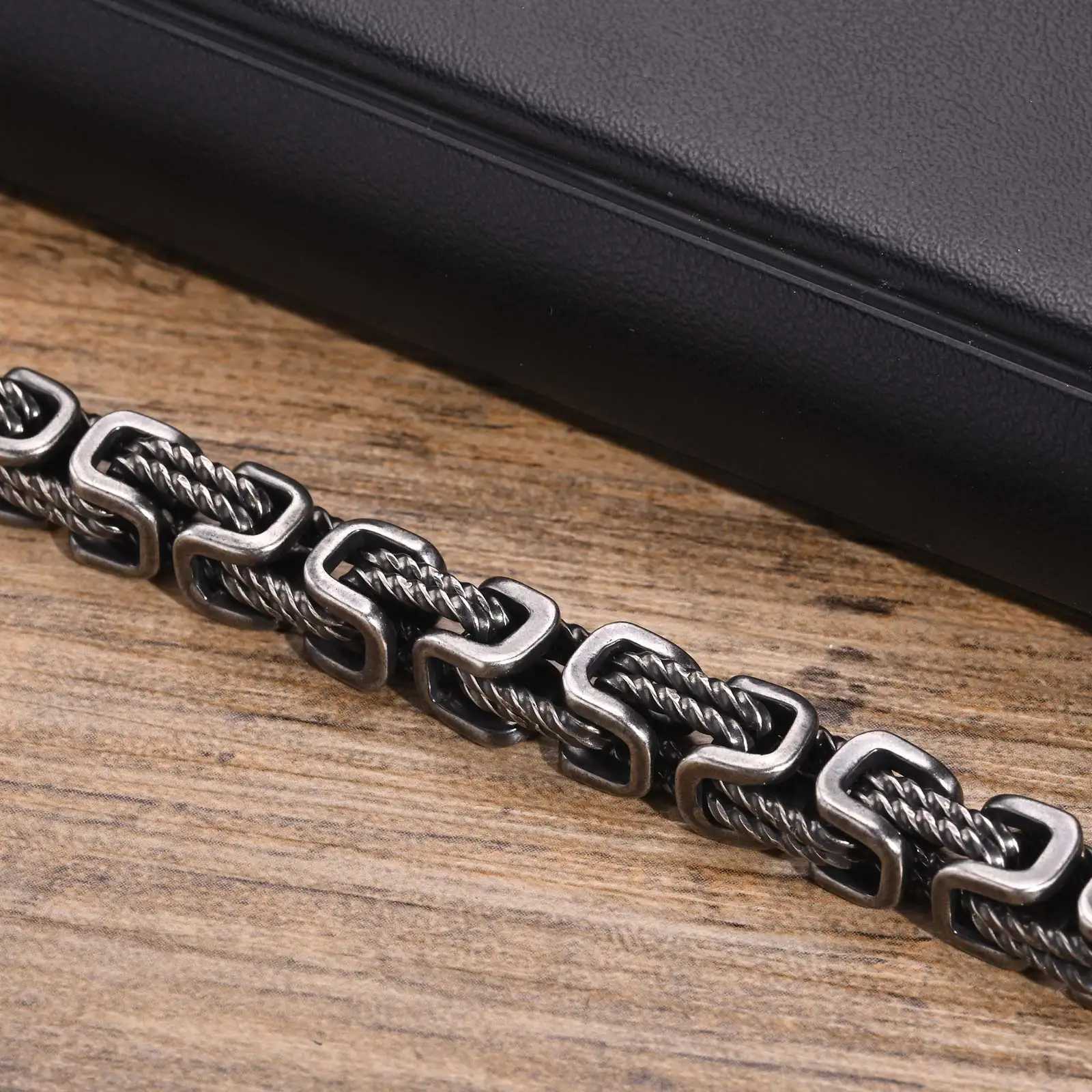 Vnox 8mm Vintage Byzantine Bracelets for Men Oxidized Bold Square Links Chain Wristband Viking Punk Fathers Day Gift to Dad W251206