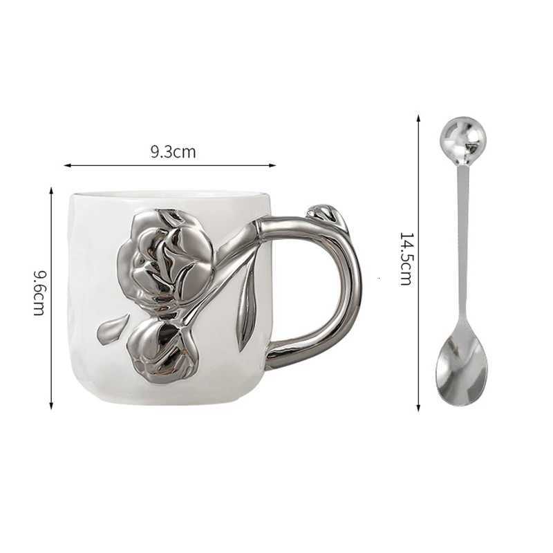 Electroplated Gold Coffee Mug Ceramic Breakfast Milk Mug Large Capacity Embossed Three-dimensional Rose Ornament Water Cup Gift M251206 - view 7