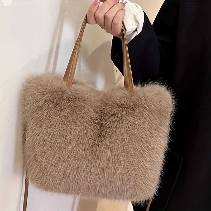 Chic Faux Fur Handbag with Detachable Strap Casual Formal Occasions Womens Tote Bag Stylish Fur Plush Shoulder Crossbody BagT251206