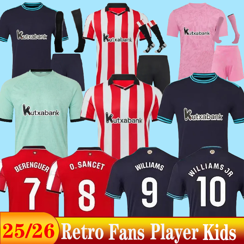25 26 Bilbao Clubs Soccer Jerseys WILLIAMS BERENGUER MUNIAIN O. SANCET D 2025 2026 Bilbao Athletic WILLIAMS VILLALIBRE J.GUERRERO Football shirt Men Kids Kit 3XL 4XL