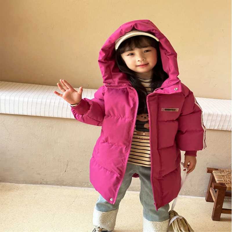 Winter Children Thicken Down jacket Baby Boys Girls Solid Color Long Outerwear Over Knee Coat Kids Hooded Casual Coat PaddingW251206
