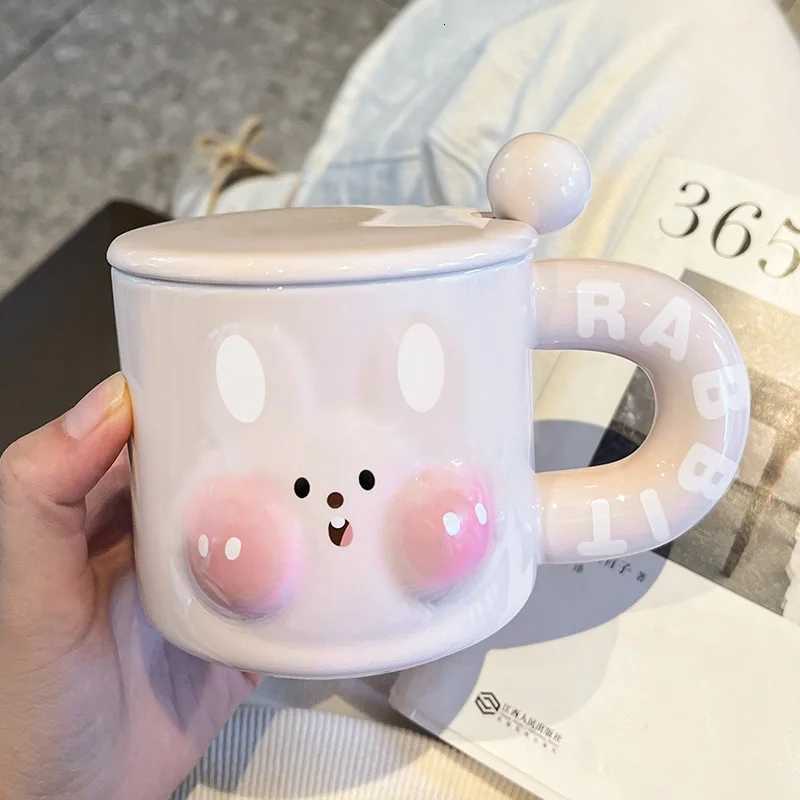 Cup Ceramic Household with Lid and Scoop Gift Box Cute Cartoon Rabbit Handle Tea MUgs 350ml Women Creative Breakfast Cup M251206 - view 5