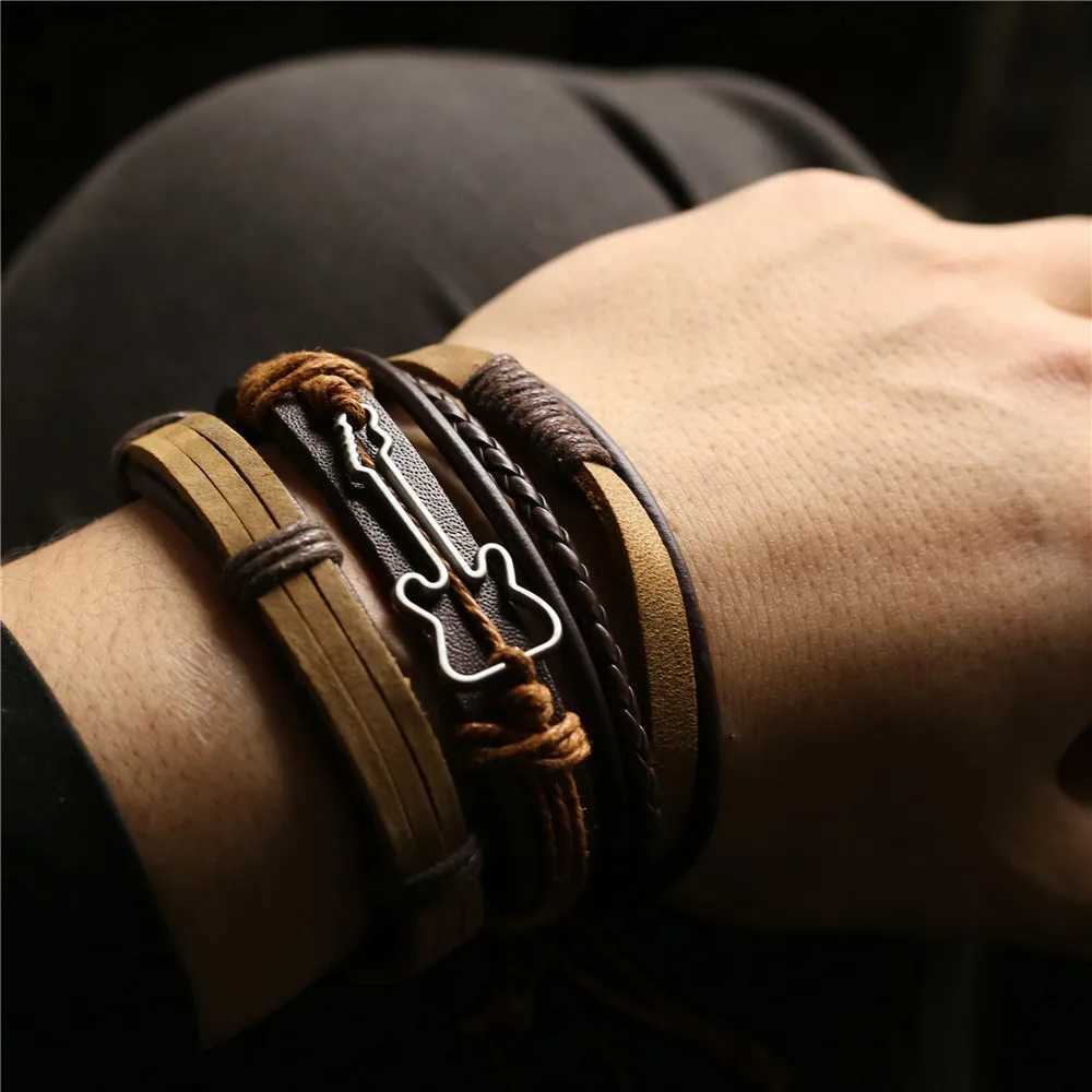 WESTBULL 3 Pcs/Set Multilayer Leather Bracelets For Men Cross Charm Homme Bangles Gift Jewelry W251206