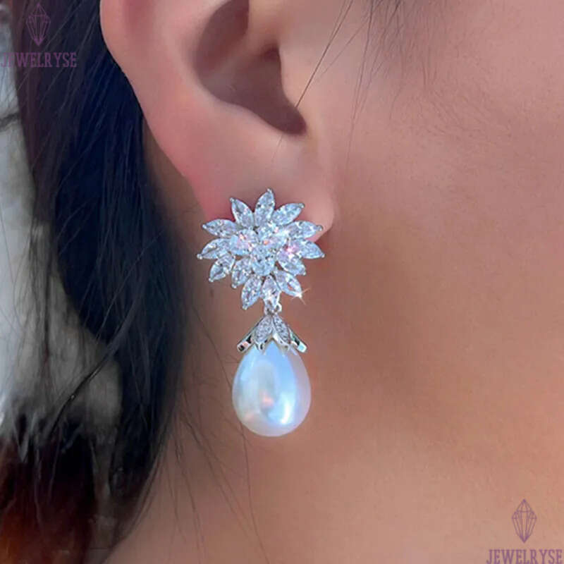 luxury elegant female pearl earring designer for woman bride wedding engagement AAA cubic zirconia diamond earrings wed anniversary jewelry girlfriend