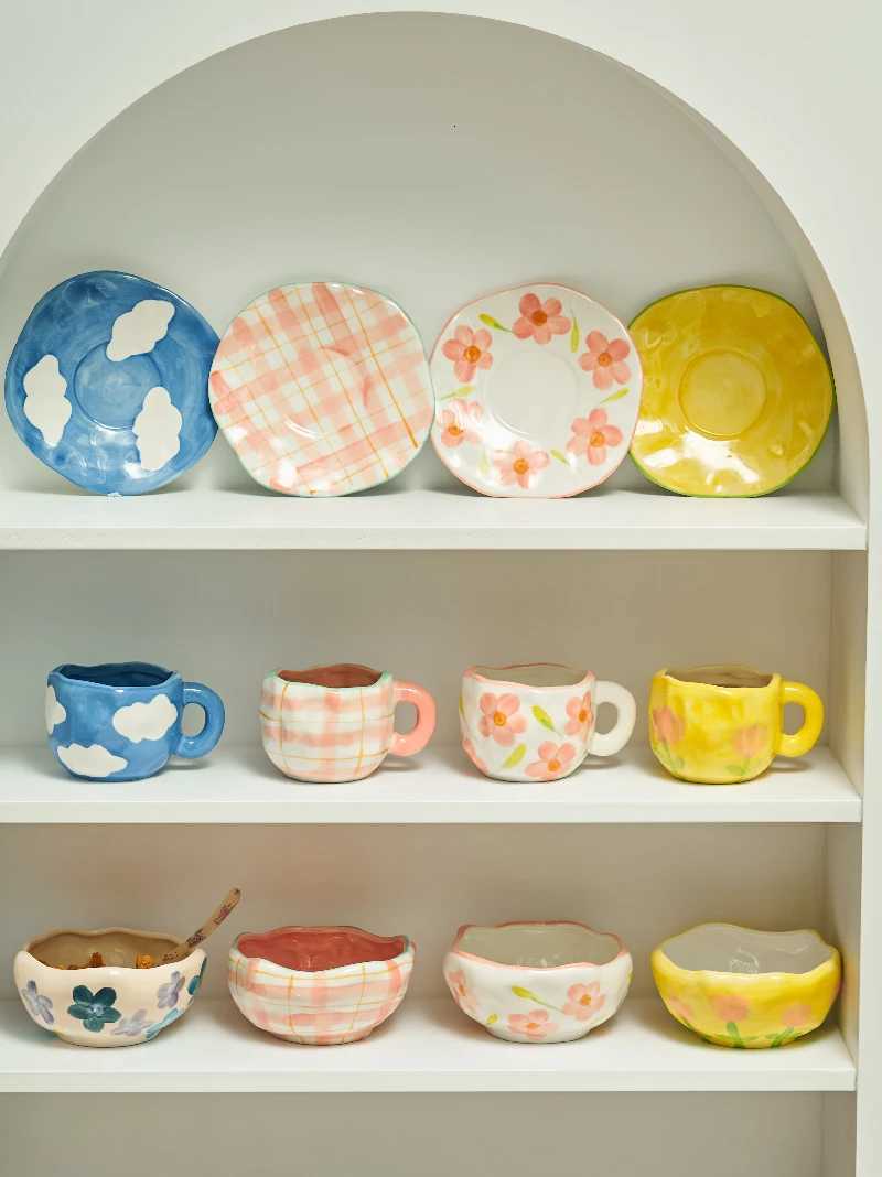 Korean Style Coffee Mug Irregular Hand-painted Flowers Mug Breakfast Milk Cup Ceramic Coffee Cup Ceramic Mugs M251206 - view 7
