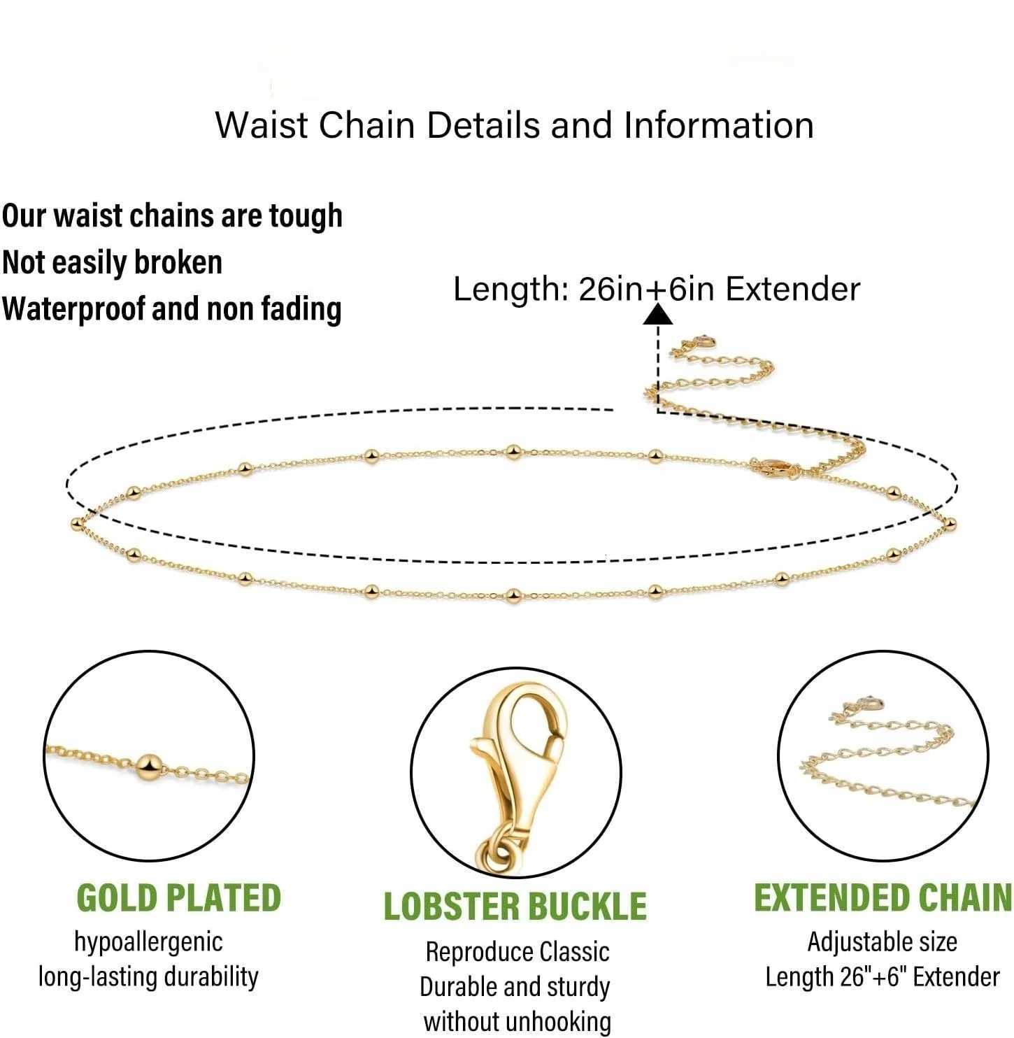 Adjustable Bikini Body Jewelry for Women Waist Chains for Women Gold Plated Body Chains Satellite Beads Rope Belly Belt Chains W251206