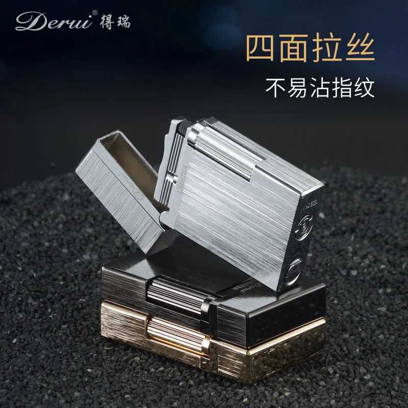 Derui Simple and Loud Sound Grinding Wheel Side Sliding Iatable Lighter Open Flame High-end Gift Box Gift Lighter H251206