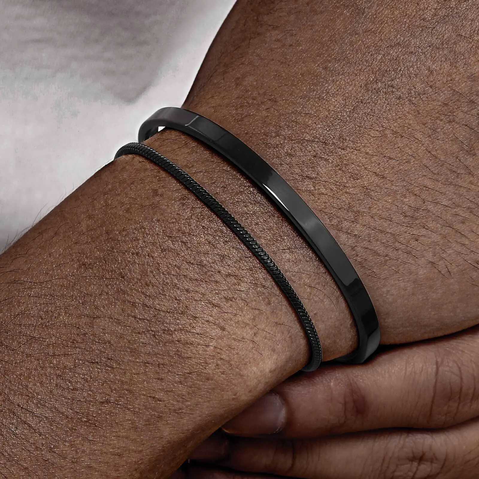 Vnox Mens Stainless Steel Bracelets Set Stacked Open Cuff Bangles Black Snake Link Chain Wristband Jewelry Gift W251206