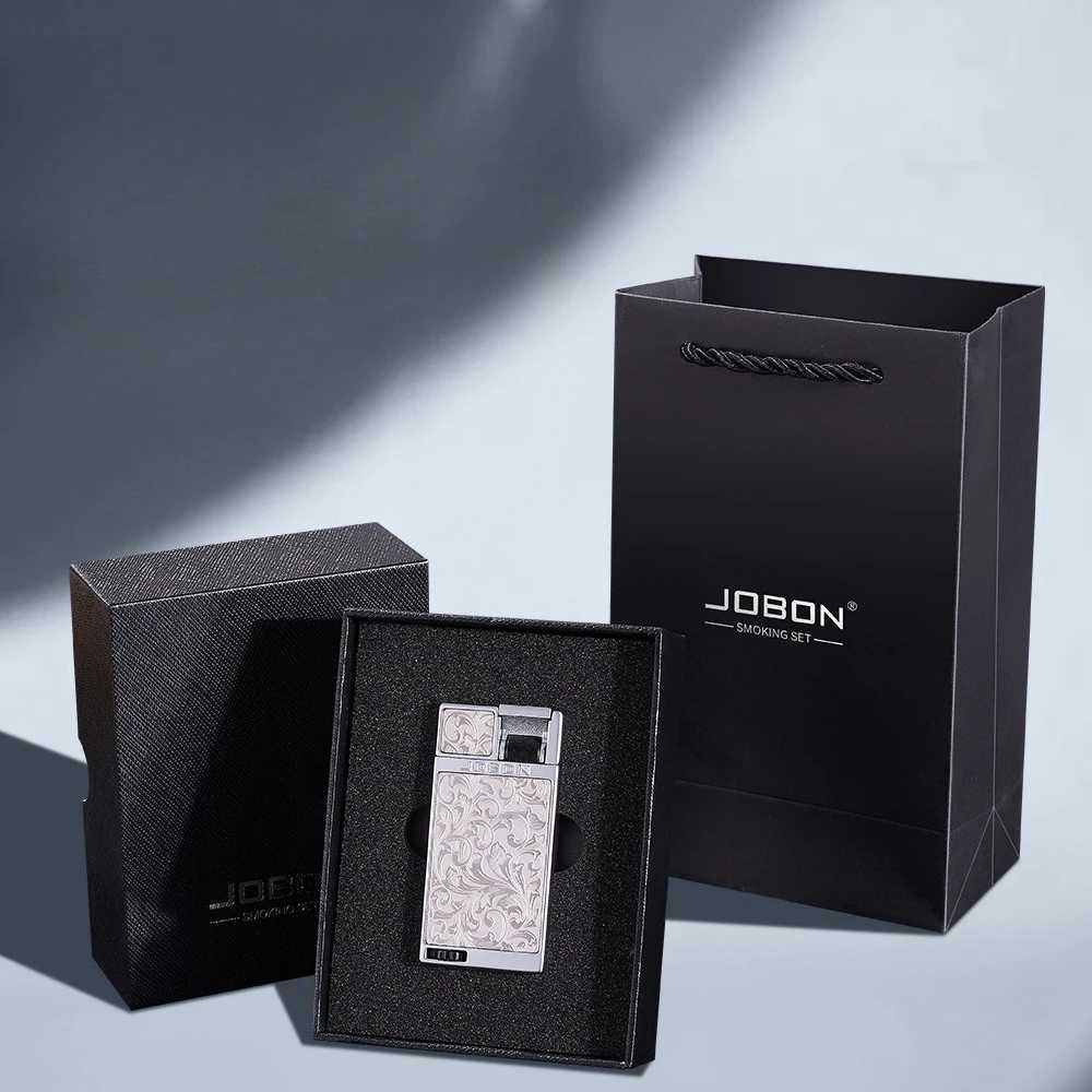 JOBON Flat Fire Blue Flame Gas Lighter Lr Ignition Tangcao Pattern Creative High-end Mens Gift H251206