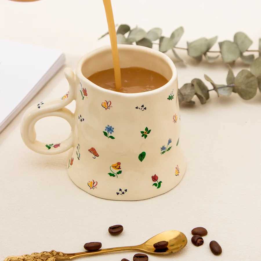 370ml French Retro Water Cup For Girls High Beauty Flowers Couple Cup Broken Flower Ceramic Mug Household Milk Coffee Cup M251206 - view 7